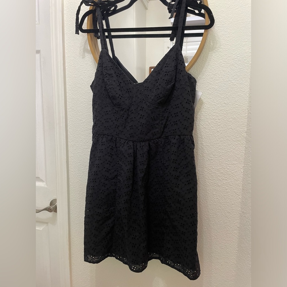 NWT Max Studio London Black Eyelet Lace Crochet Tie Strap Bustier Dress